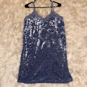 Blue velvet slip dress